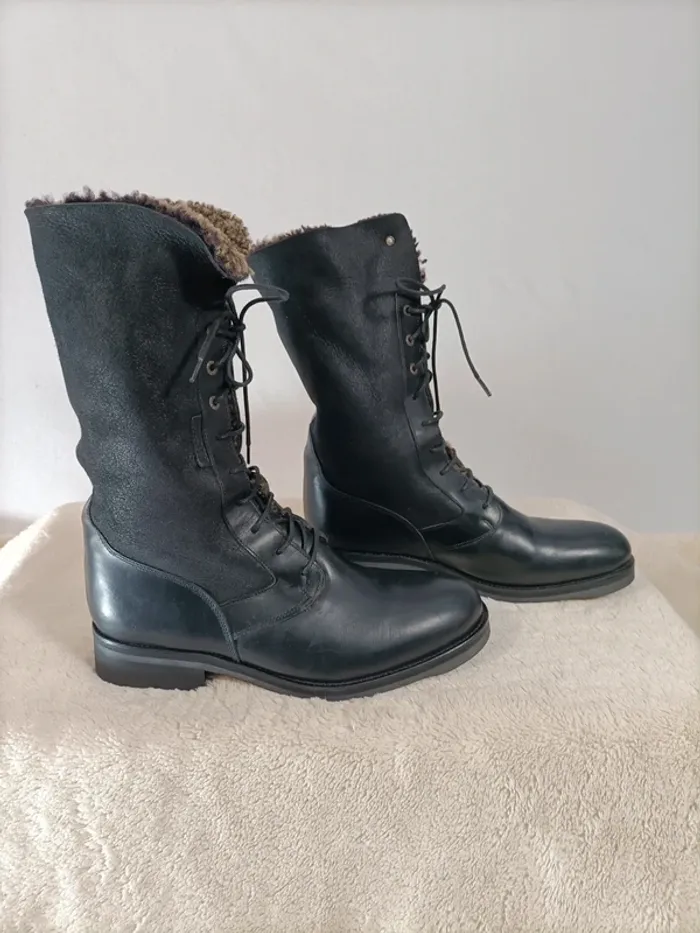 Bottes noir en cuir fourré - Aigle T 39 - photo numéro 5