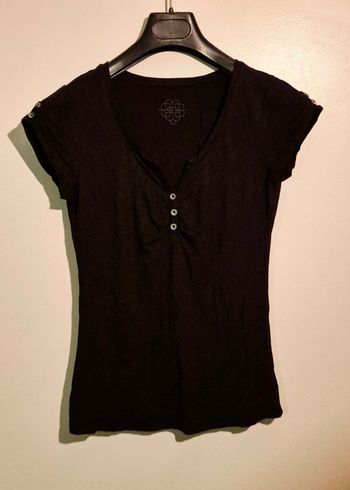 Top noir col V détails boutons - Patrice Bréal - Taille 1