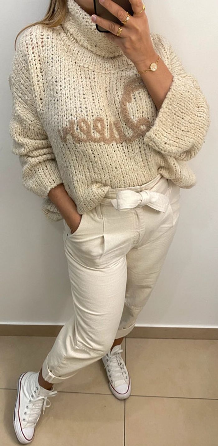 Superbe Pull Col Roulé Maille Distendu Taille Unique - photo numéro 6