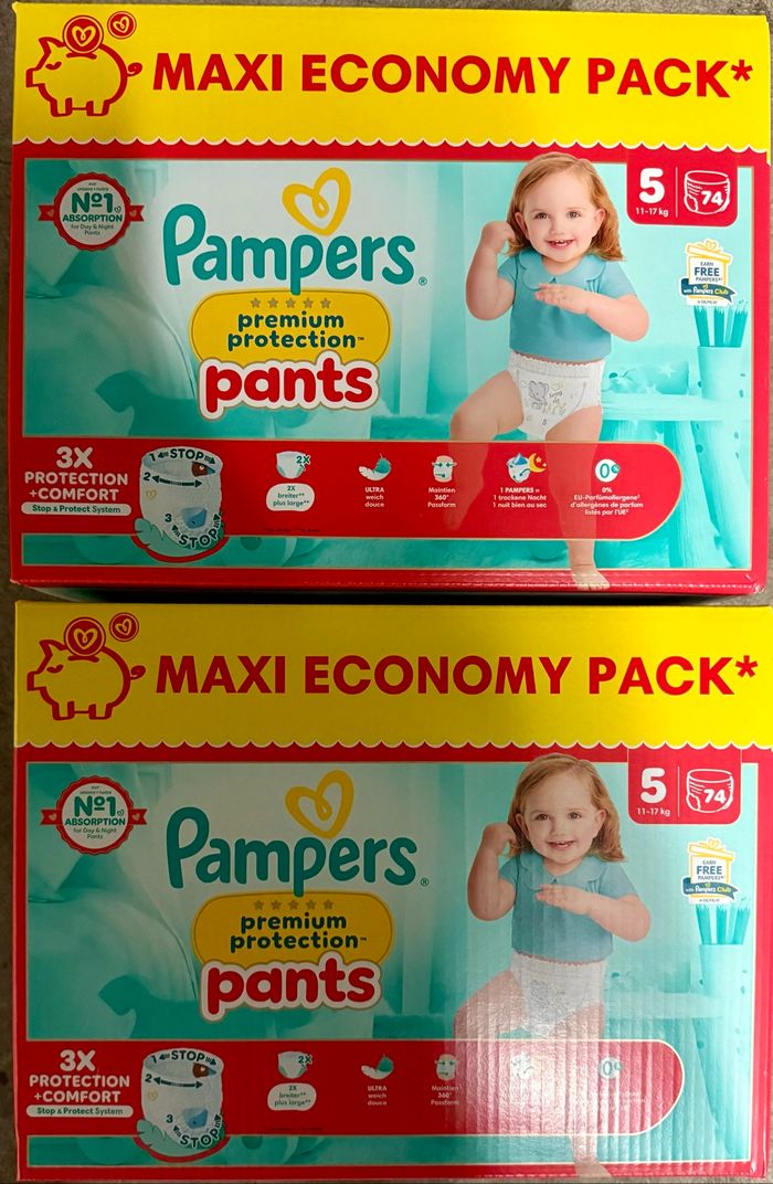 Lot de 2 cartons de couches Pampers Premium Pants taille 5 148 couches