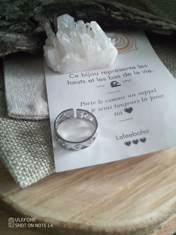 Bague vagues de la vie argentée + carte