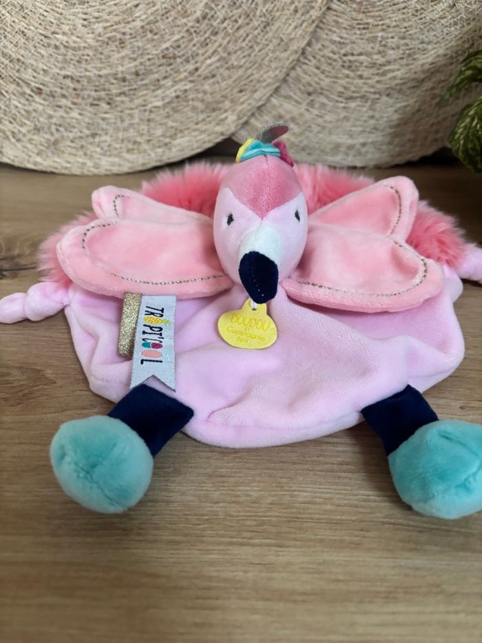 Doudou plat rond flamant rose tropi cool doudou et compagnie - photo numéro 2