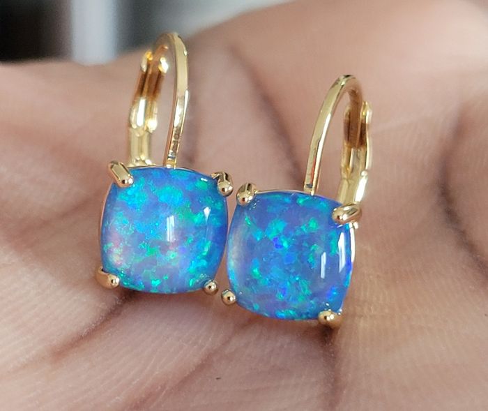 Boucle d'oreilles en pierre opale pailleté bleue