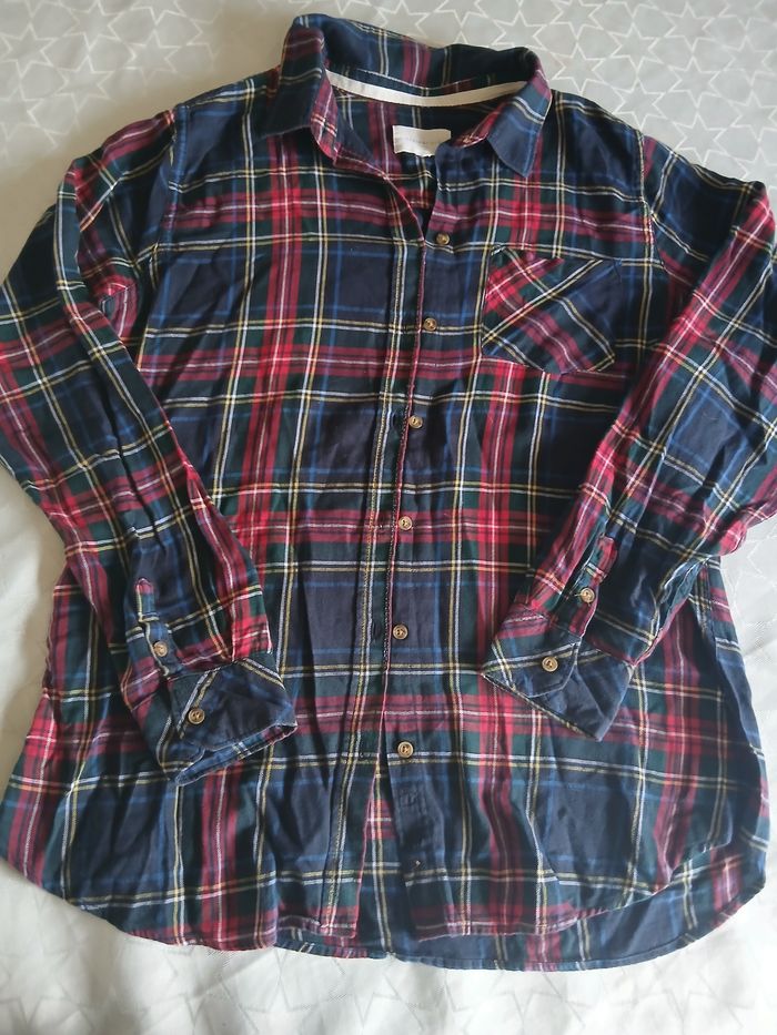 Chemise manches longues bleu a rayures rouge M/L