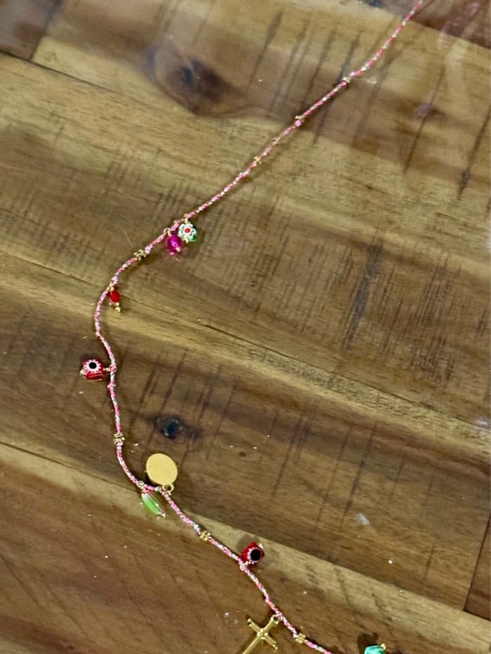 Collier sautoir habaha Paris cordon tressé pampilles perles cœur médaille vierge - photo numéro 8