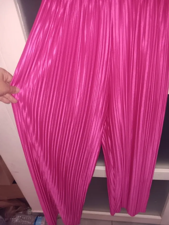 Pantalon S large plissé fuchsia brillant femme - photo numéro 2