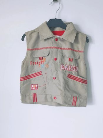 Veste sans manche cargo kaki clair rouge / FBG - 23 mois