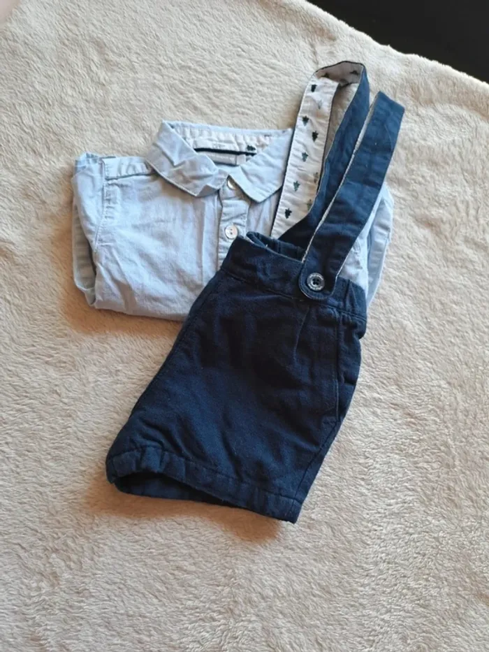 Look chic bébé 6 mois – Sergent Major chemise et short à bretelles - photo numéro 2