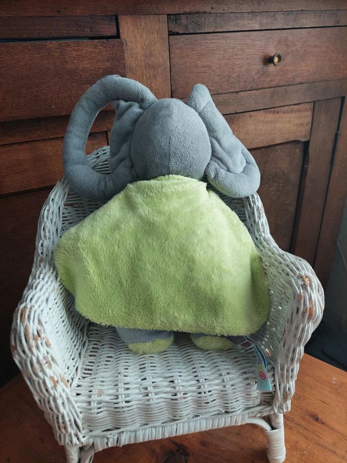 Doudou peluche éléphant cape verte Nounours - photo numéro 2