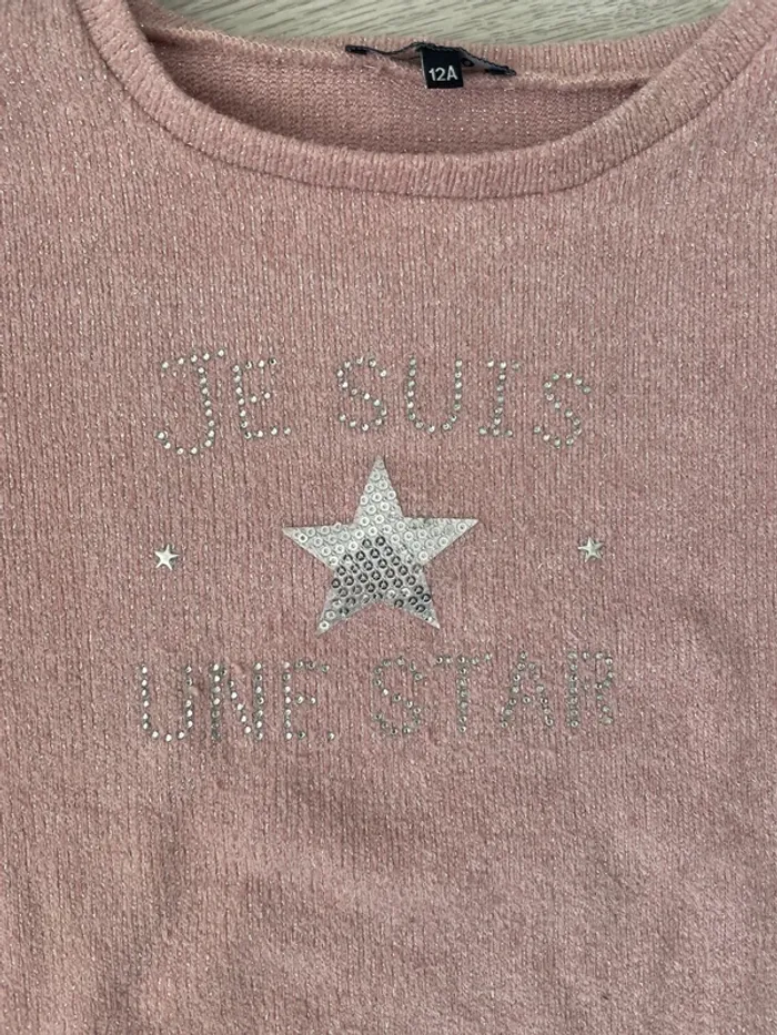 Pull fille laine rose et strass - photo numéro 2