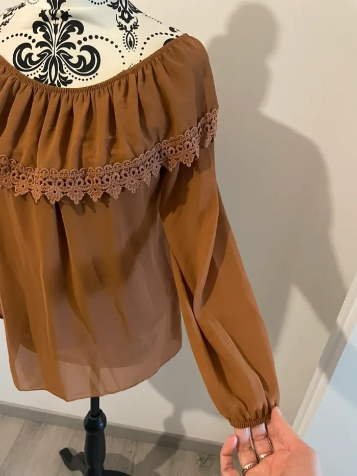 Blouse bohème marron - Épaules dénudées - Taille 38 - photo numéro 3