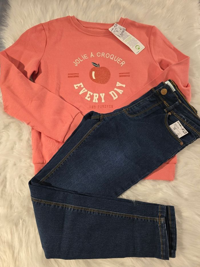 Neufs (non portés)🩷🩷🤩😍 ensemble jeans skinny et sweat molleton 10 ans fille 🩷🩷🩷