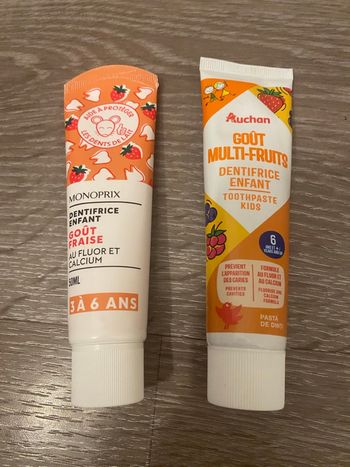 Lot de 2 dentifrices enfant 50ml Monoprix & Auchan