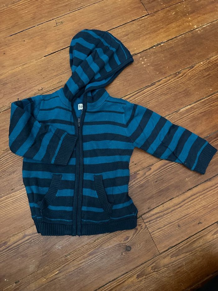 Gilet Kimbaloo capuche polaire marine turquoise 18 mois