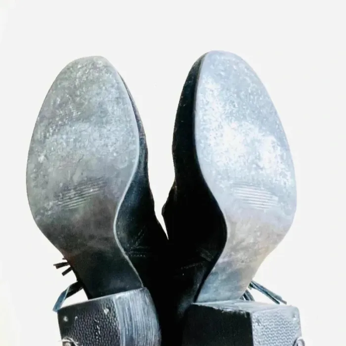Sublime bottines noir en cuir à talon taille 40 avec frange shoes - photo numéro 5