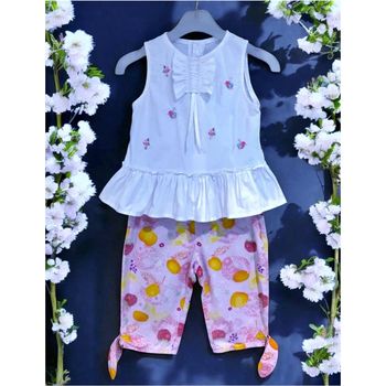 CATIMINI - ENSEMBLE 2P FILLE MOTIF FRUITS, DÉTAILS BRODERIES FLEURS & VOLANTS 4A