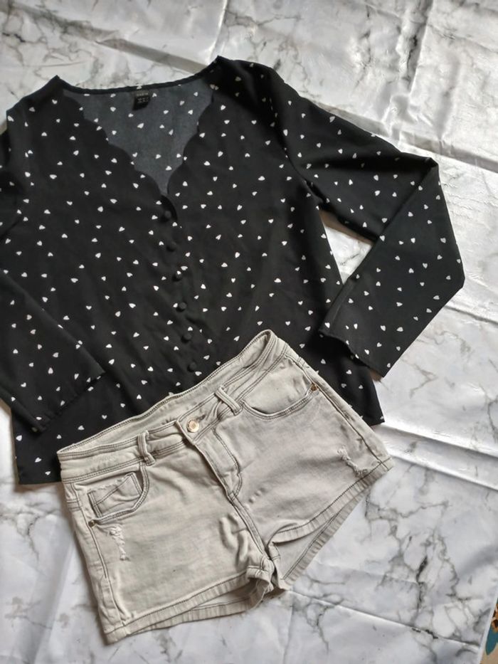 Blouse noir à cœur blanc Shein taille M - photo numéro 3