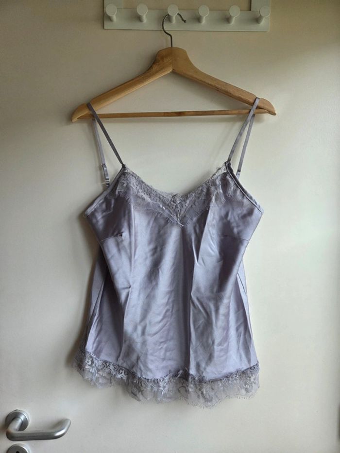 Débardeur satiné gris avec dentelle - taille M