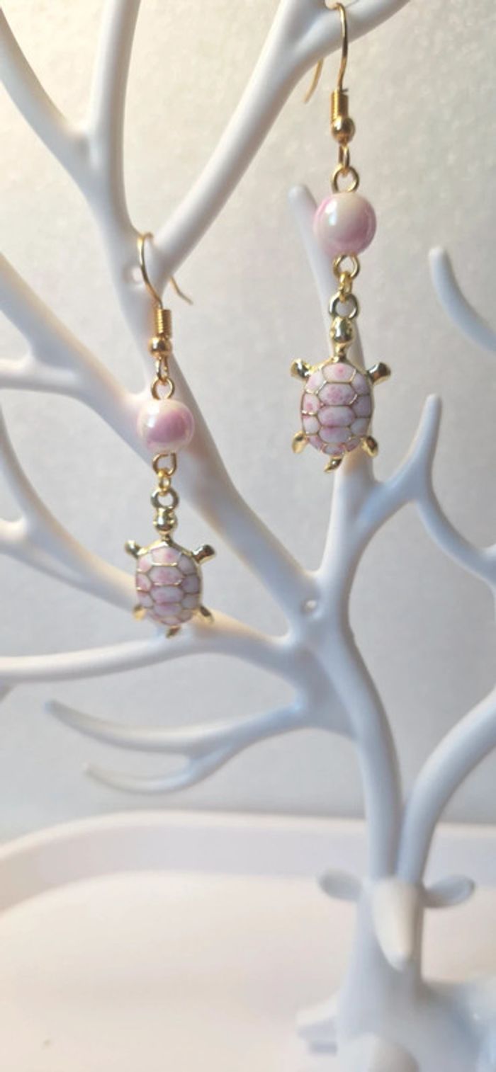 Boucles d'oreilles tortues rose - photo numéro 3