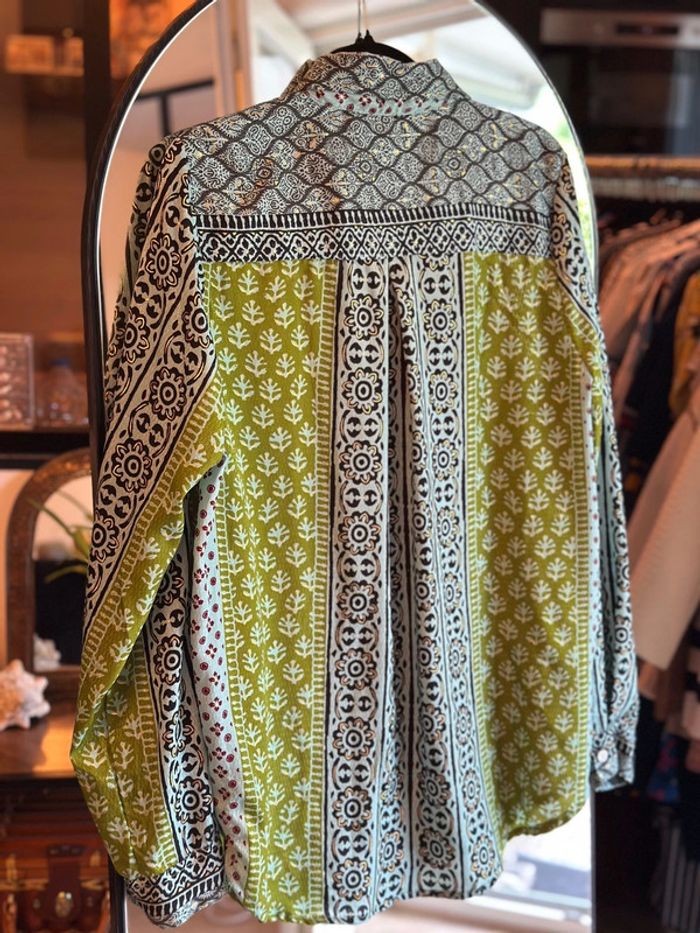 Chemise Crème Bohème imprimée colorée en soie – taille U 36 au 42 - photo numéro 3
