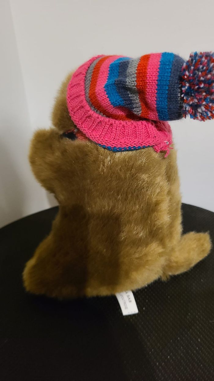Peluche castor marmotte bonnet rose bleu RODA - photo numéro 7