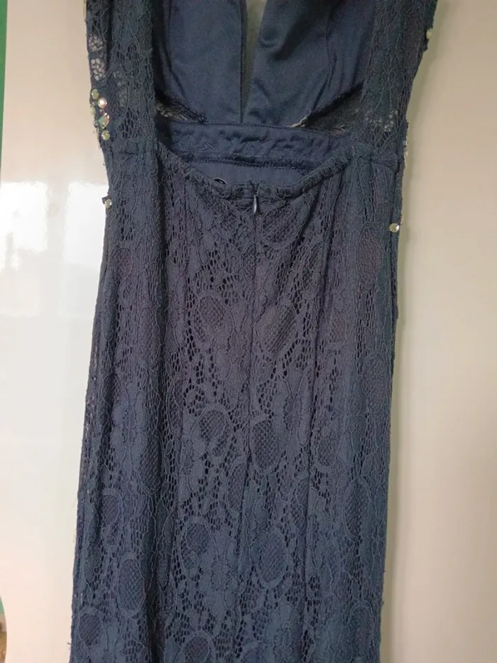 Élégante robe longue bleue en dentelle Taille S - photo numéro 5