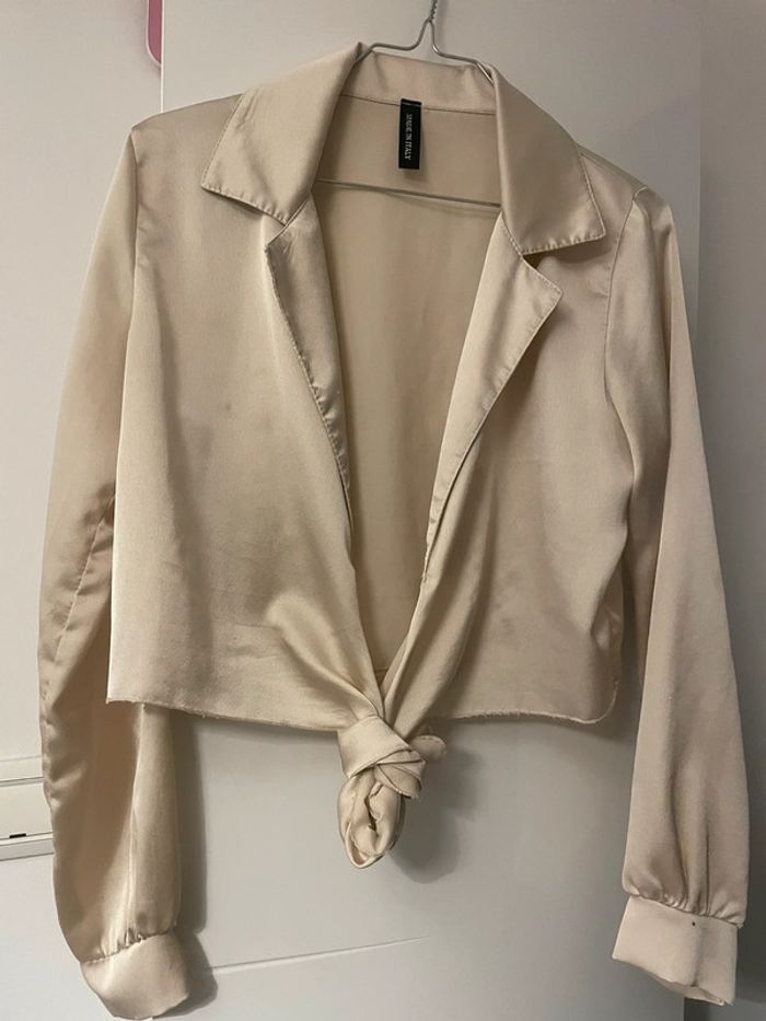 Chemise satin manche longue beige
