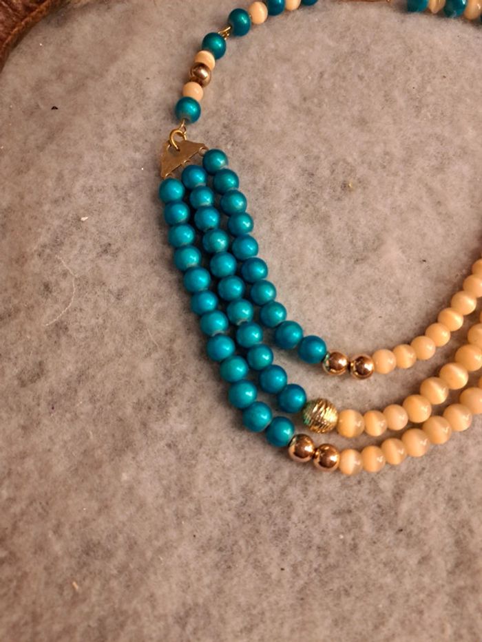 Collier ras de cou bleu abricot - photo numéro 4