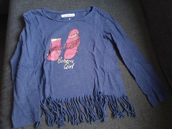 Pull fin t- shirt à manches longues, à franges,  bleu marine bohème 6 ans