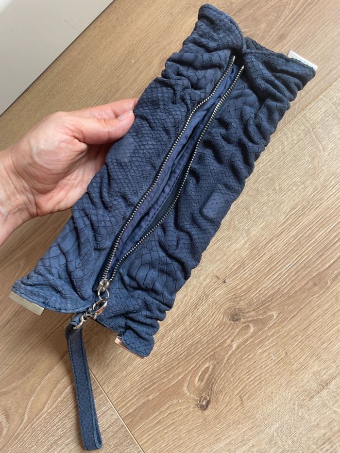 Pochette Paul & Joe cuir façon serpent bleu gris - photo numéro 2