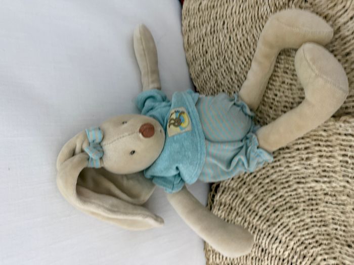 Doudou lapin beige rayé bleu Malo Un Dimanche Au bord de l'eau MOULIN ROTY - photo numéro 5