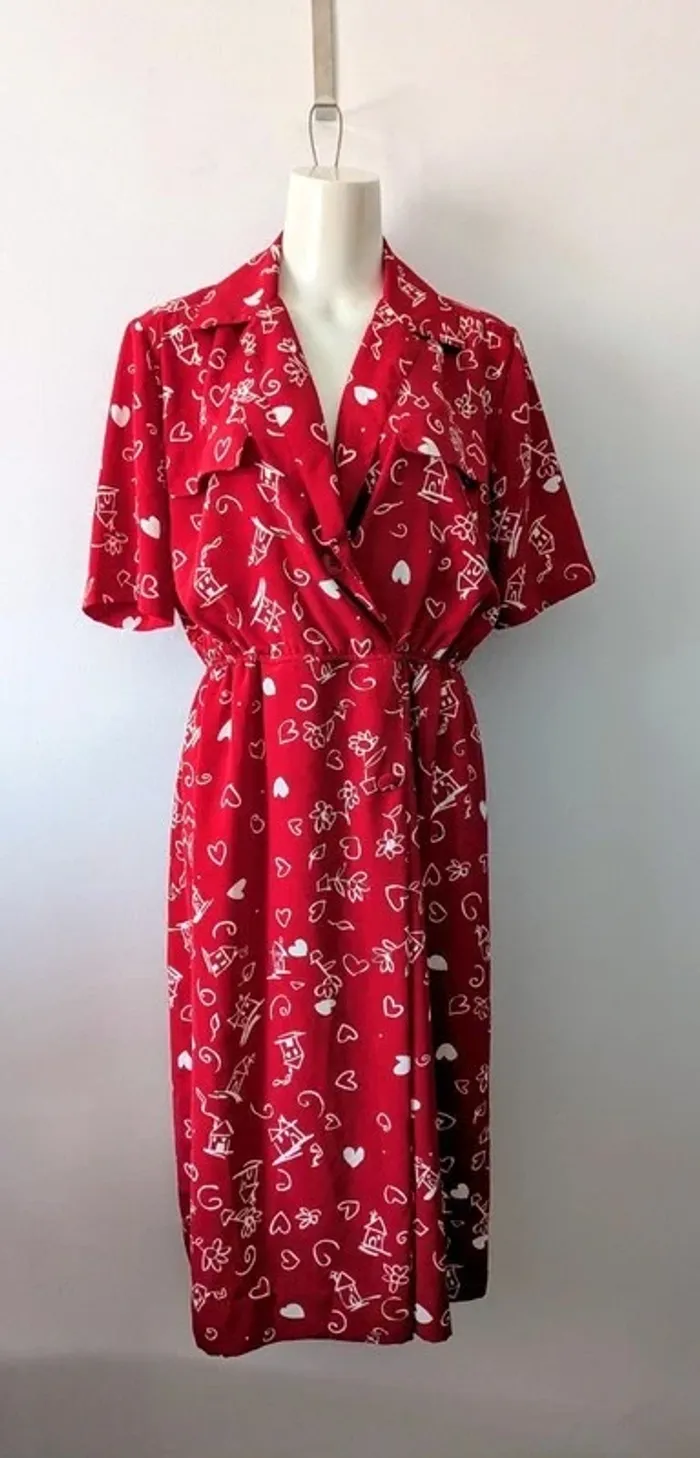 Robe d'été rouge vintage mi-longue - Devernois - taille 40