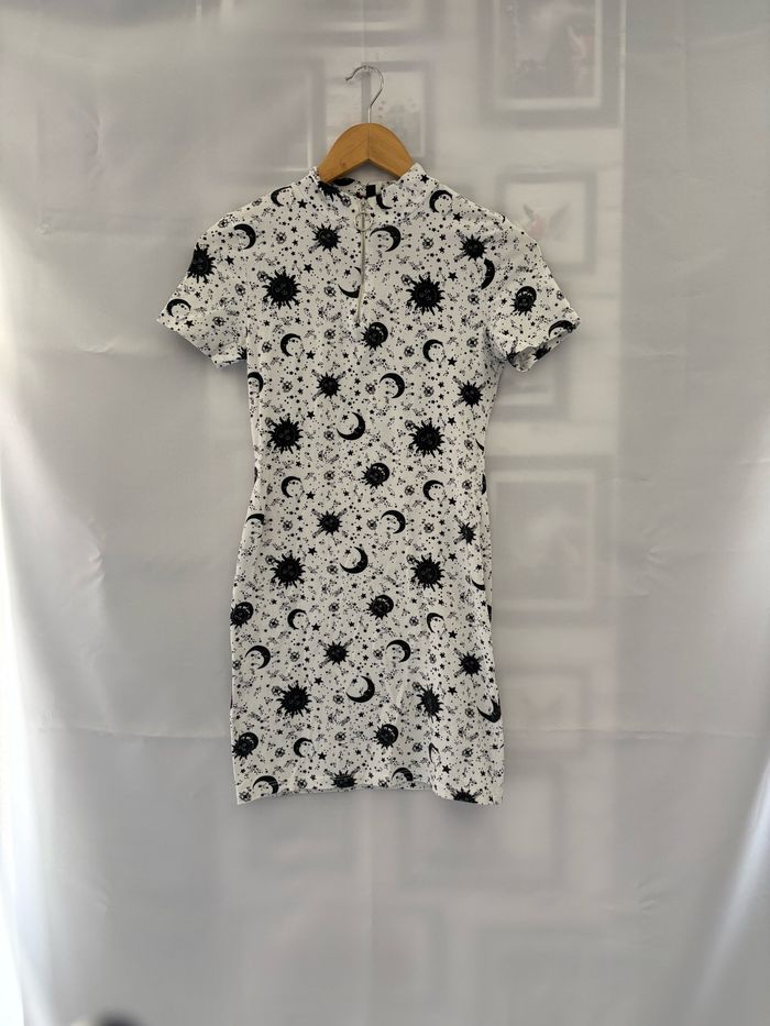 Robe à manches courtes blanc à motif noir - Jennyfer - S/36