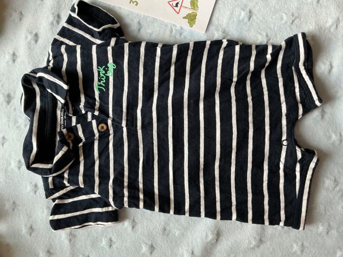 combinaison short marine rayé blanc manches courtes 3 mois vertbaudet pressions entre les jambes - photo numéro 3