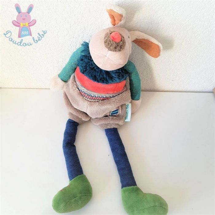 Doudou Chien Les Zig et Zag bleu gris coloré 39 cm Moulin Roty