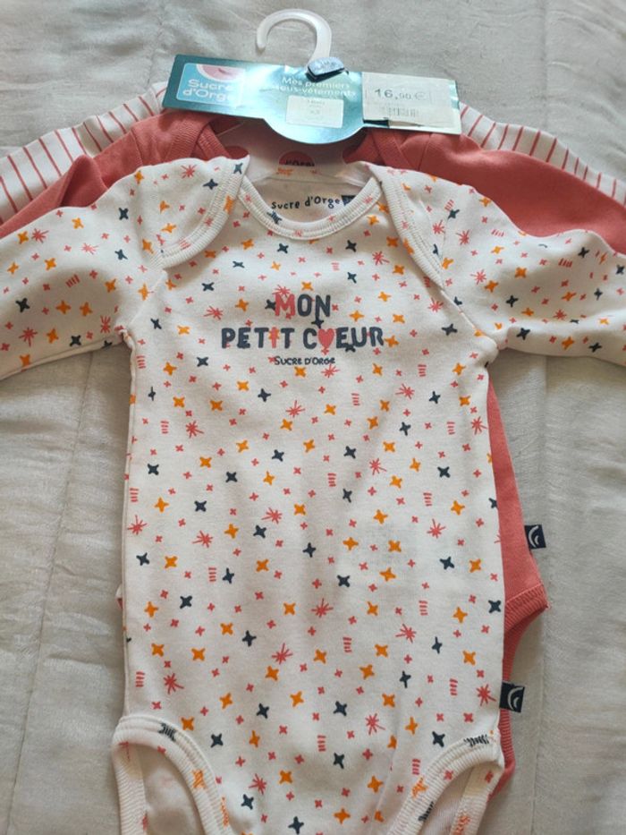 Lot de 3 bodies manches longues sucre orge 3 mois