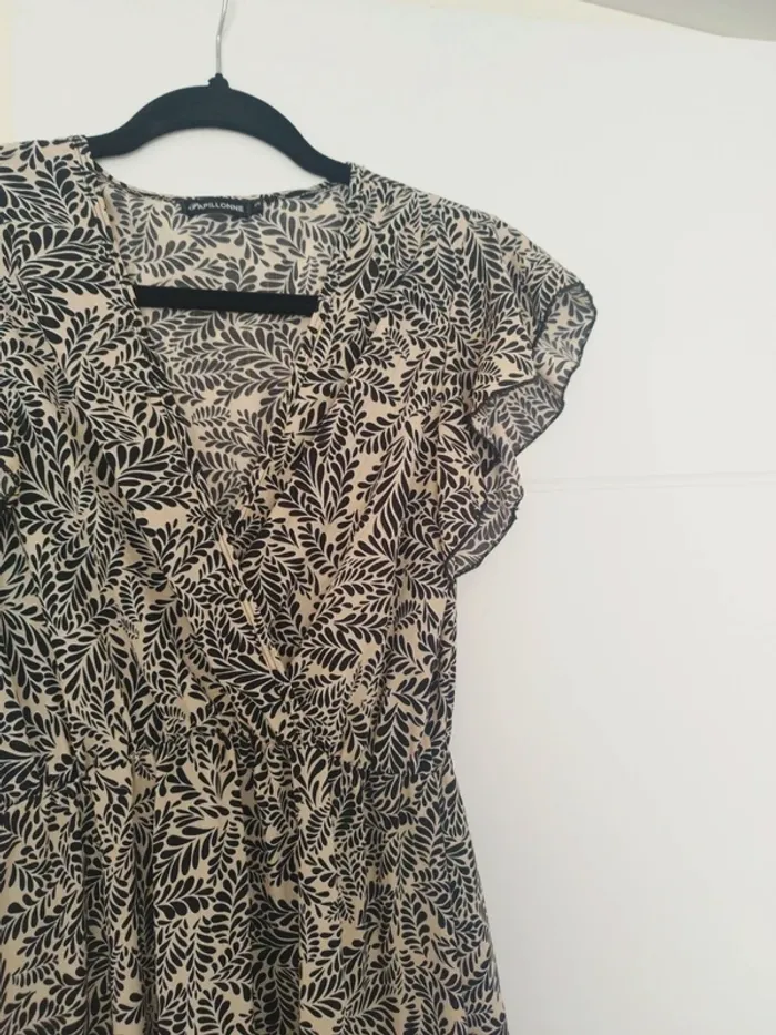 Robe d'été longue beige et noir + fil doré - Taille S - photo numéro 2
