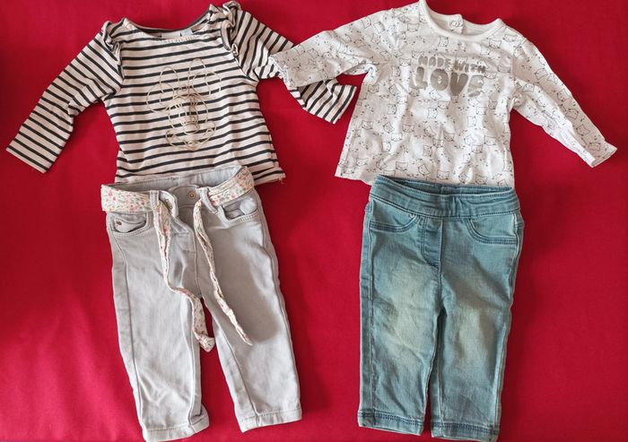 2 ensembles pantalons + tee shirt manches longues