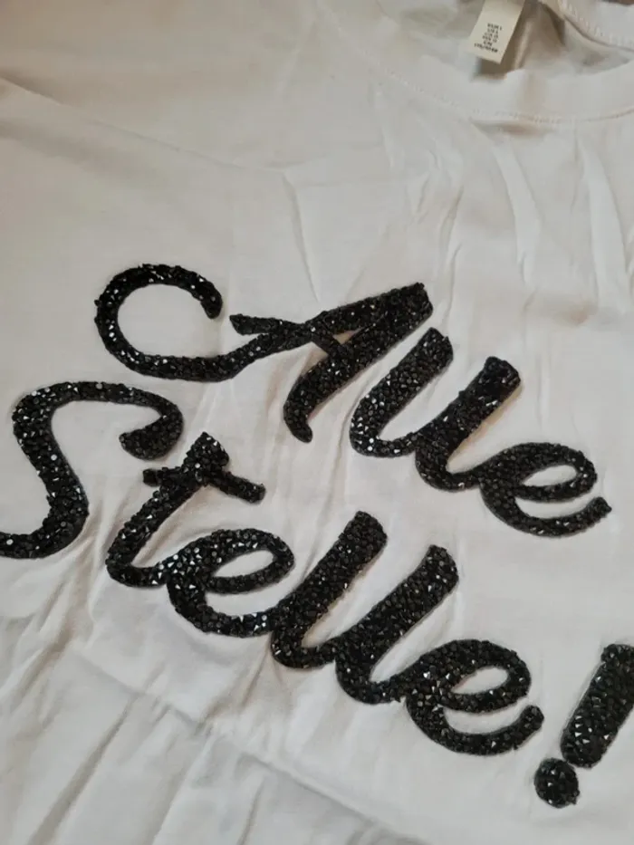 T-shirt neuf h&m blanc et noir taille L allé stelle - photo numéro 2