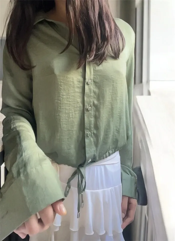 Blouse fluide satiné kaki XS - photo numéro 2