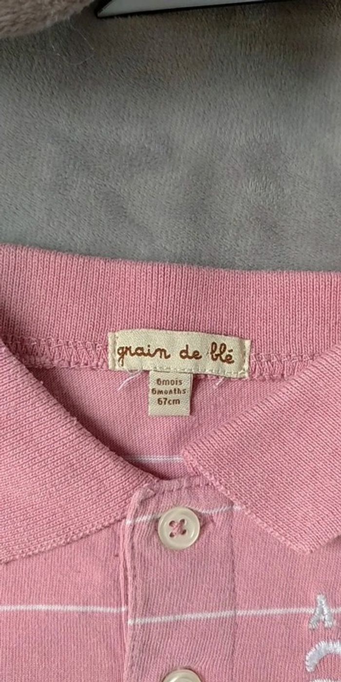 Chemise polo manches longues Garçon 6 mois rose rayé blanc 100% coton Alston 214 Grain de blé - photo numéro 8