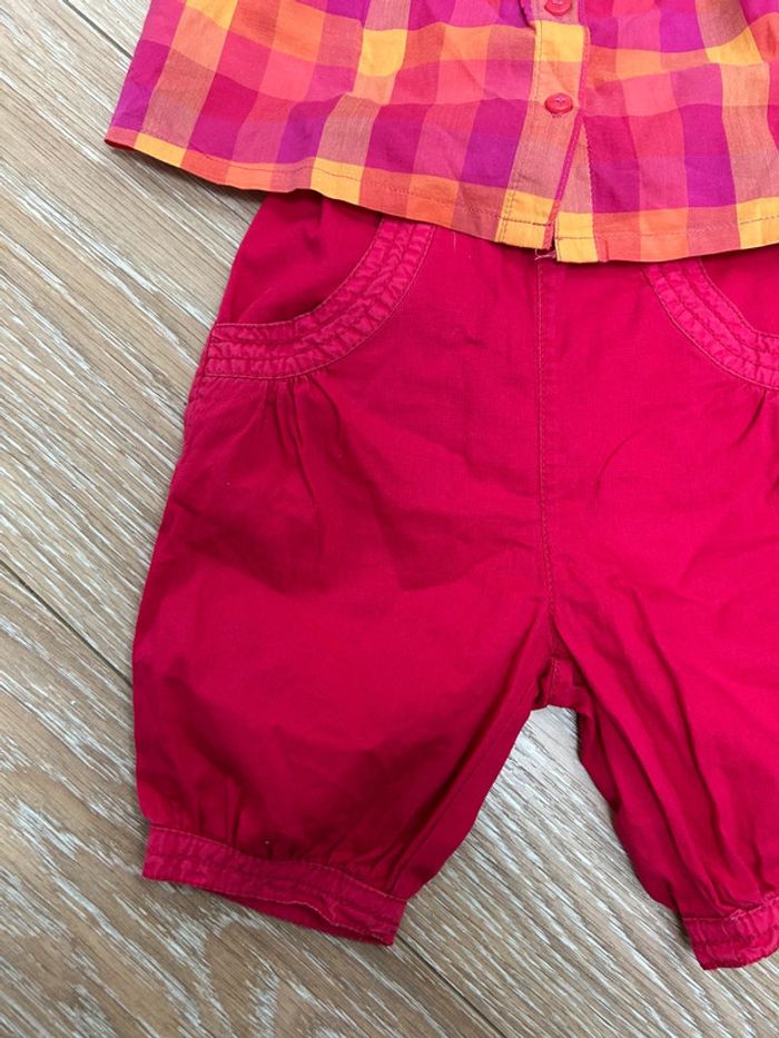 Chemise et pantalon rouge à carreaux - du pareil au même - 6 mois été - 67 cm - photo numéro 2