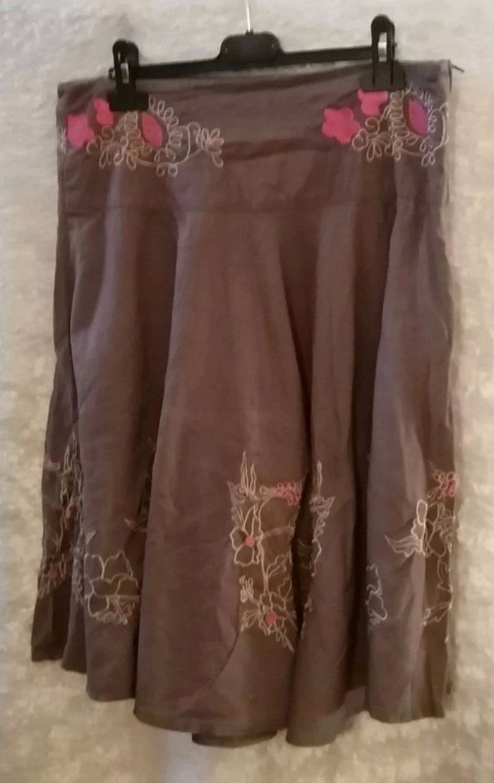 Jupe longue marron à broderie fleurs Jacqueline Riu - photo numéro 6