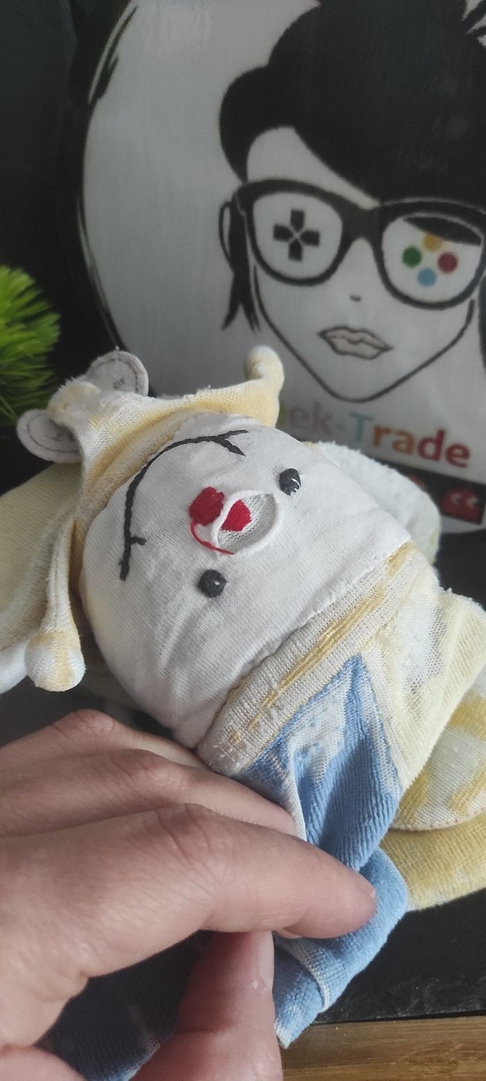 doudou Baby Nat ancien clown marionnette jaune bleu vert rond bonnet bouffon - photo numéro 9