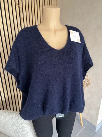 Pull bleu marine sans manche laine et mohair