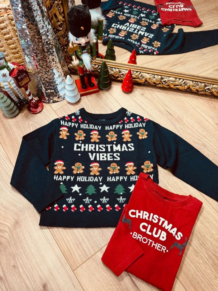 Taille 4 ans teeshirt et pull de Noël garçon Kiabi rouge bleu marine 🎄