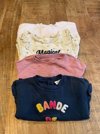 Lot de 4 gilets et pulls fille – 12 mois (74 cm) Marques : Bouchou et Tape à l’œil 👕