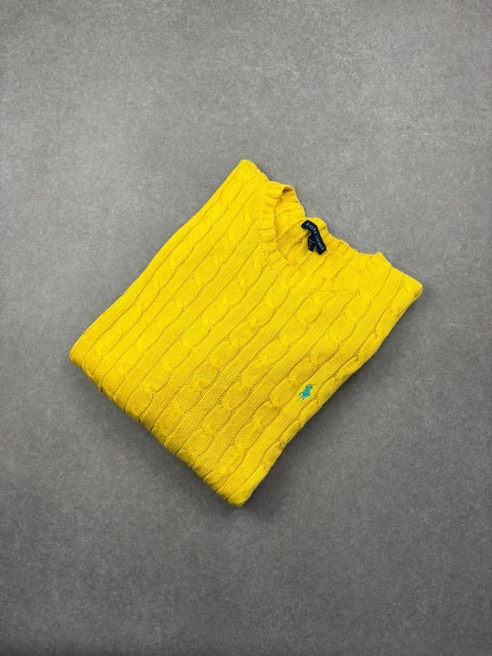 Pull d’hiver torsadé en maille Ralph Lauren jaune col rond taille L