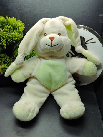 Peluche doudou lapin blanc vert Gipsy 28 cm crème noeud rond Marron Jaune Beige