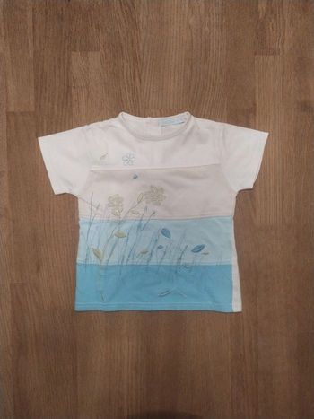 Tee-shirt blanc et bleu Obaibi 3 ans